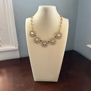 J.Crew Round Gold Silver Rhinestone Circle Statement Necklace Jewelry